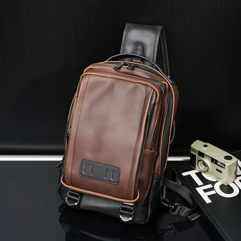 

Vintage Shoulder Bag Men Large-capacity Chest Bag Crossbody Shoulder Bag Fashion Luxury Leather Sling Hanbags Male Back Packs