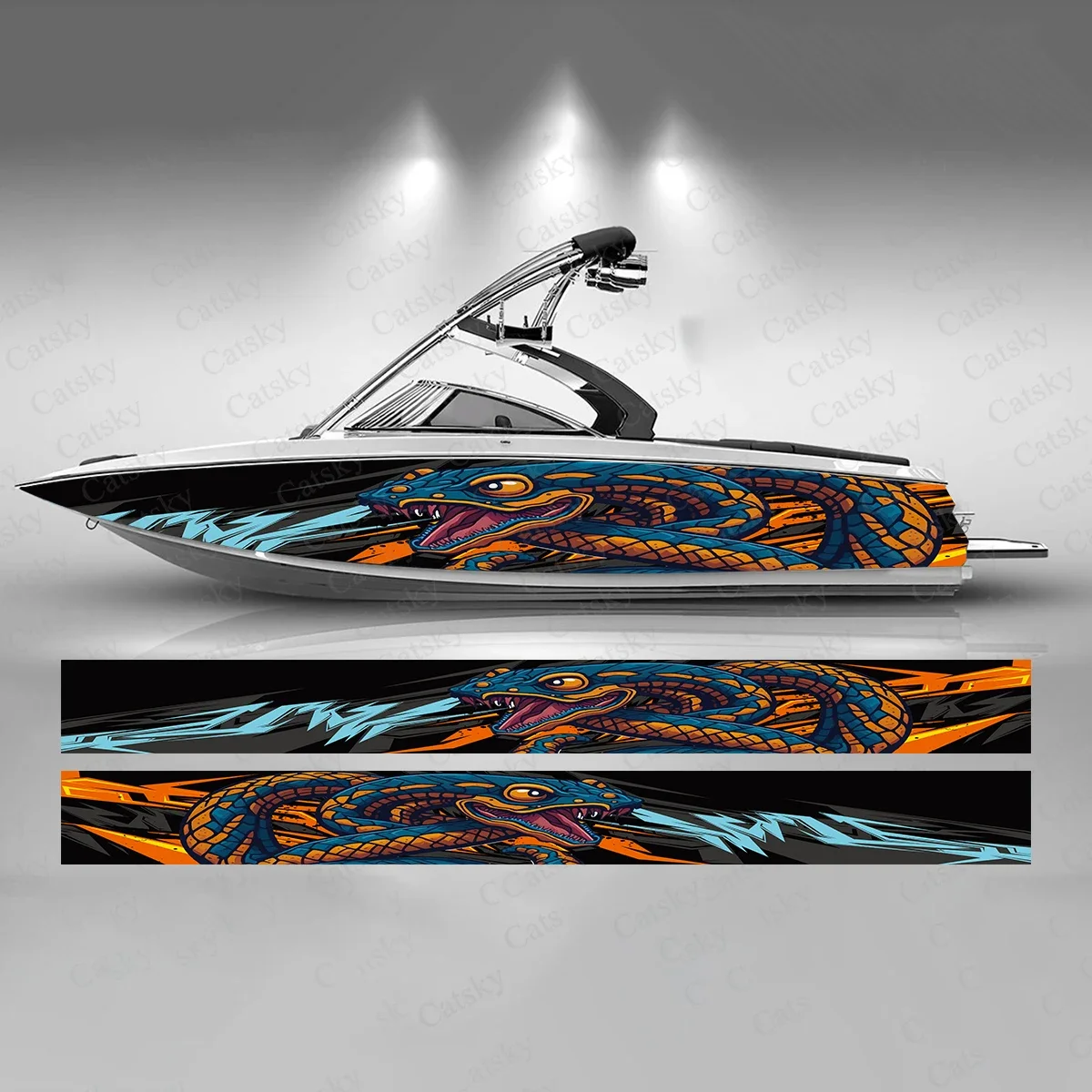 Snake with Colorful Geometry Boat Sticker Fashion Custom Fish Boat-Sticker Vinyl Waterproof Boat Wrap Graphic Boat Wrap Decal