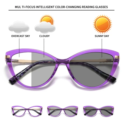 Imagen 2 del producto VKYEE ojo de gato fotocromático Anti rayos azules gafas de lectura mujeres miopía hipermetropía prescripción gafas ópticas personalizadas PFD2111