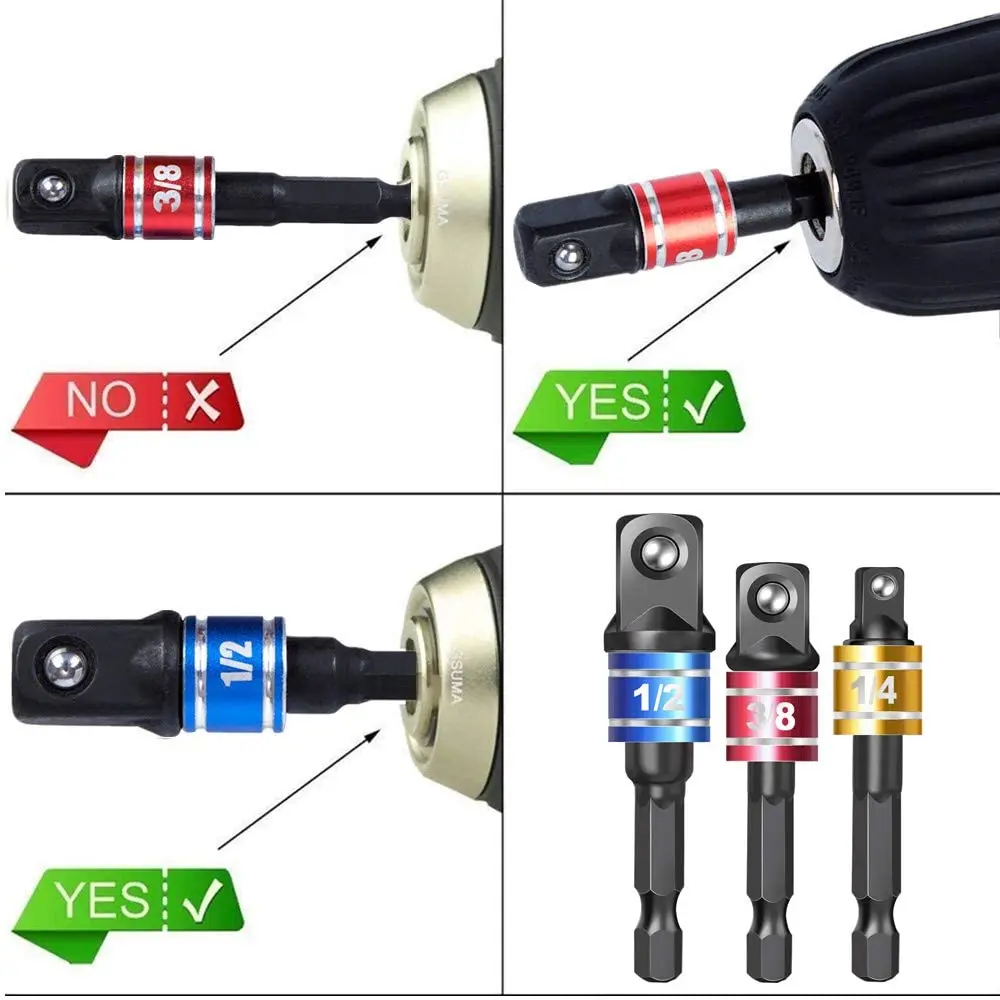 3 1/4 "3/8" 1/2 "Driver Adapter Cờ Lê Lục Giác Nối Dài Khoan Ổ Cắm Nguồn Adapter Nối Dài Bit bộ Mũi Khoan Hạt Lái Xe