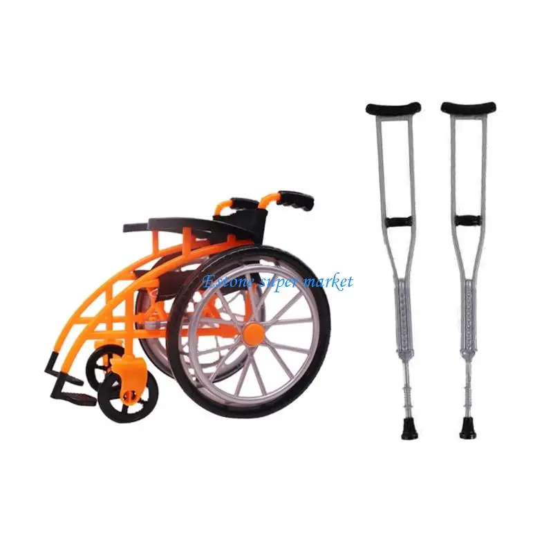 090B 3PCs Safe Plastic Rehabilitation Play Set Compact Foldable Wheelchair And Adjustable Crutches For Toddlers