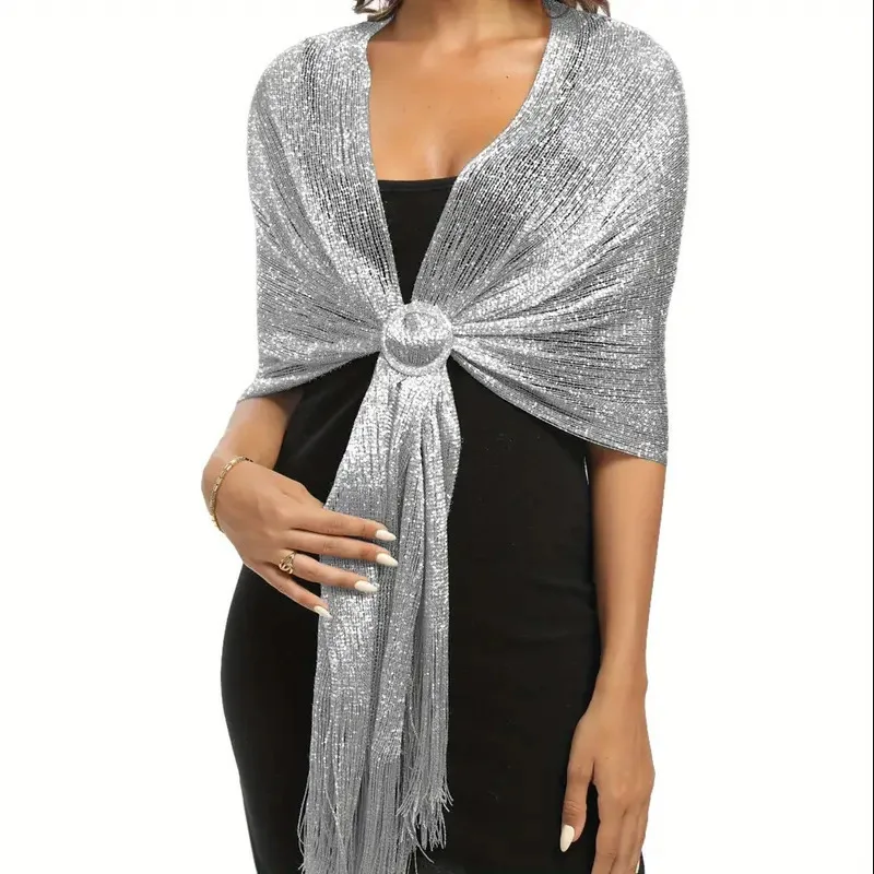 

Metallic Lurex Beach Scarf Tassel Shawl Long Scarf For Evening Party Wedding Banquet Dress Seaside Vacation Photography