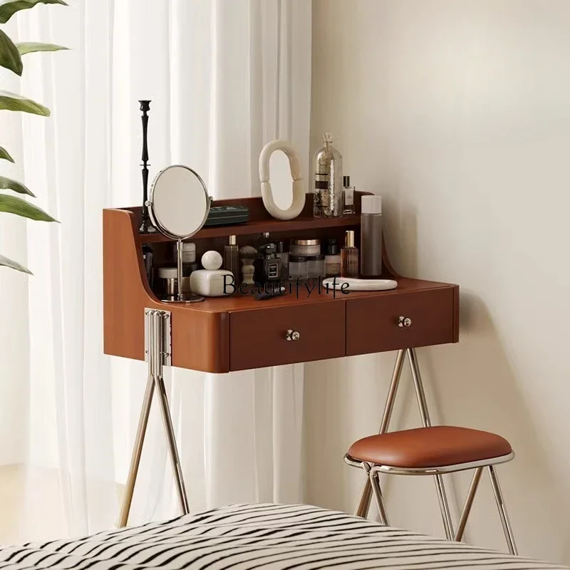 

L**Nordic solid wood dresser medieval log bedroom makeup table French retro