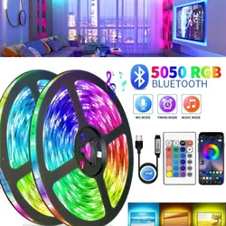 Inteligentna taśma LED RGB Bluetooth 5050 elastyczna wstążka Luces synchronizacja muzyki aplikacja/pilot do podświetlenia telewizora dekoracja pokoju