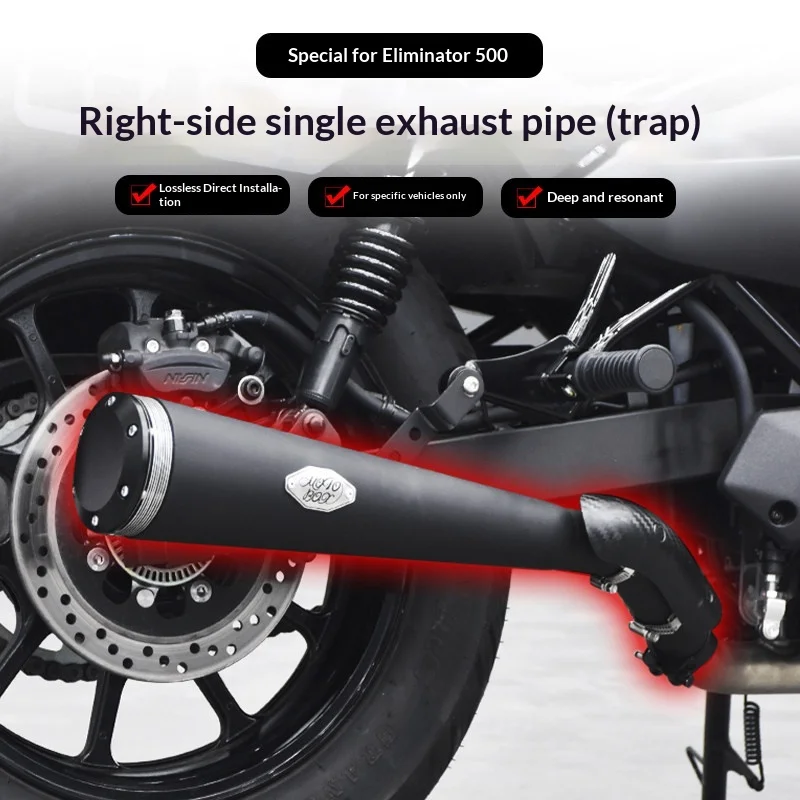 【Premium】For Kawasaki Eliminator 500: Modified right-side single-exhaust pipe with a retro-style, deep-sounding tail/medium-sect