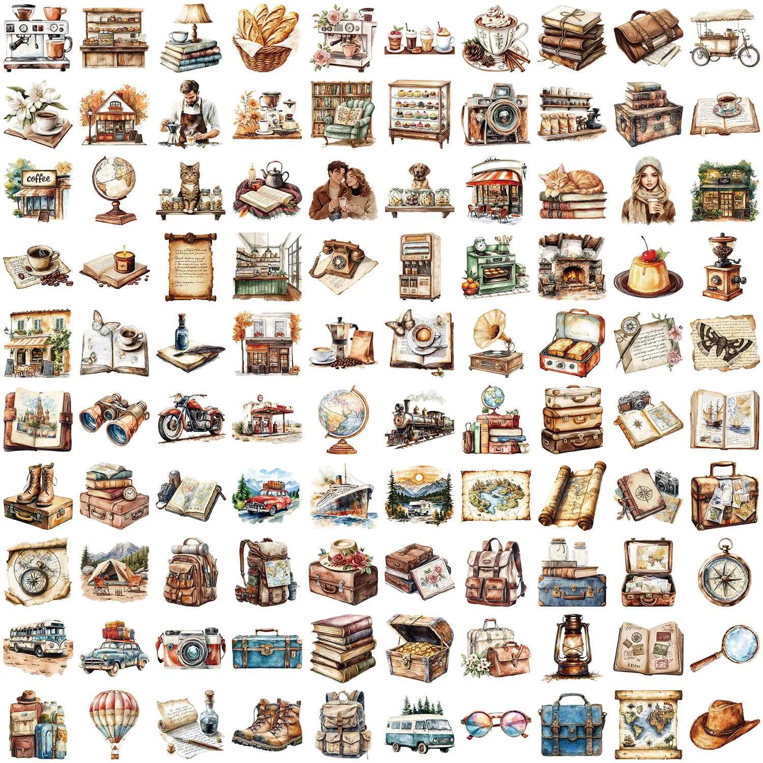 100 stücke Transparent Retro Reise Graffiti Aufkleber Tagebuch Laptop Kühlschrank Gepäck Dekoration Clipping PET Wasserdichte Aufkleber