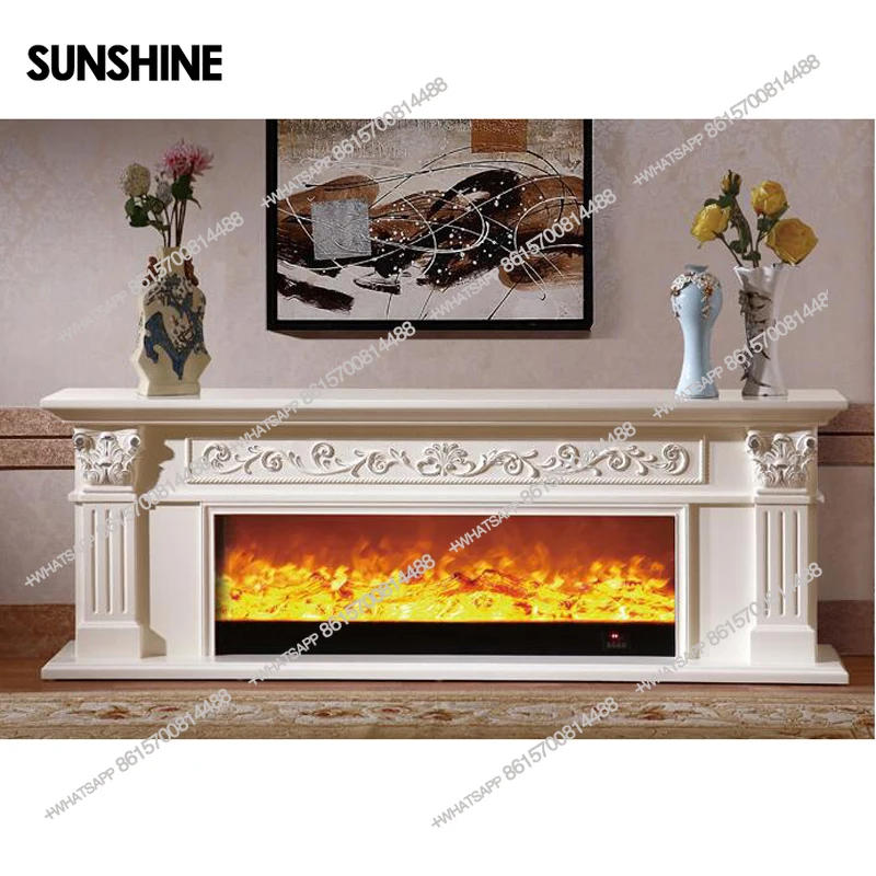 Living Room Decorating Warming Fireplace TV Stand Wooden Mantel W200cm Electric Firebox Insert LED Optical Artificial Flame