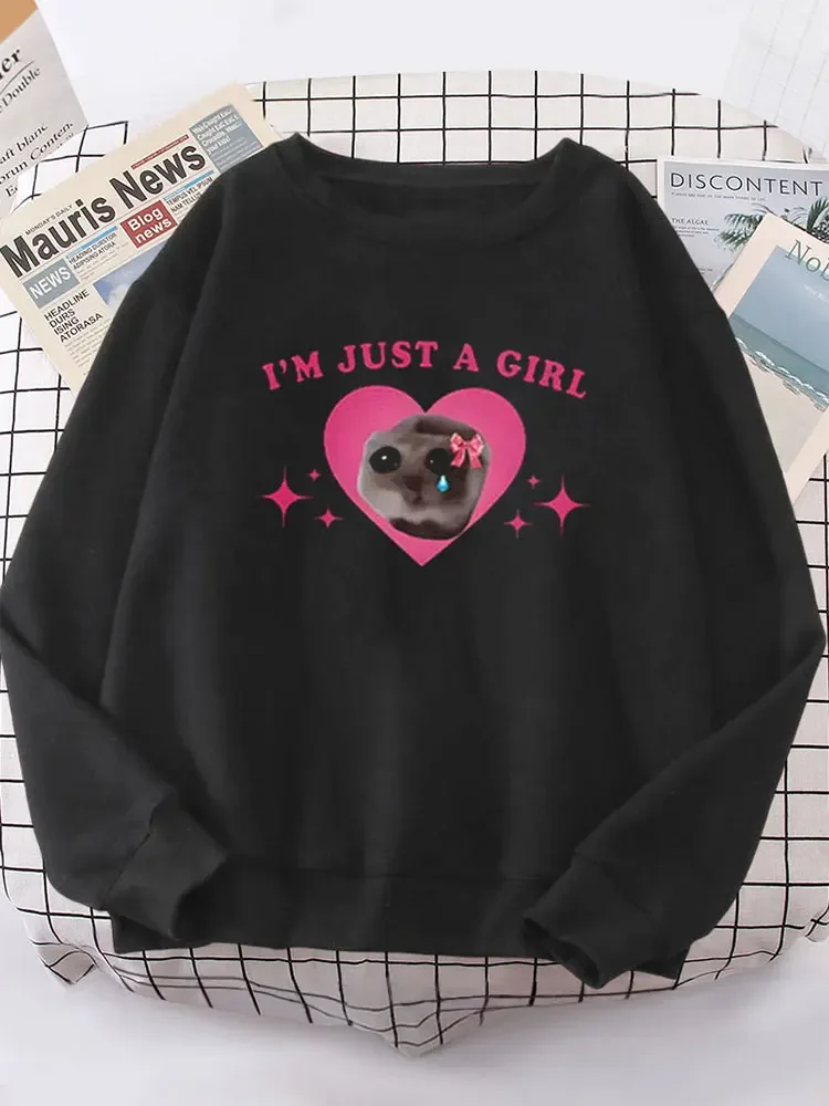 Sad Hamster Meme I\'m Just A Girl Graphic Hoodies Women Clothing Harajuku Aesthetic Sweatshirt Vintage Unisex Streetwear Clothes