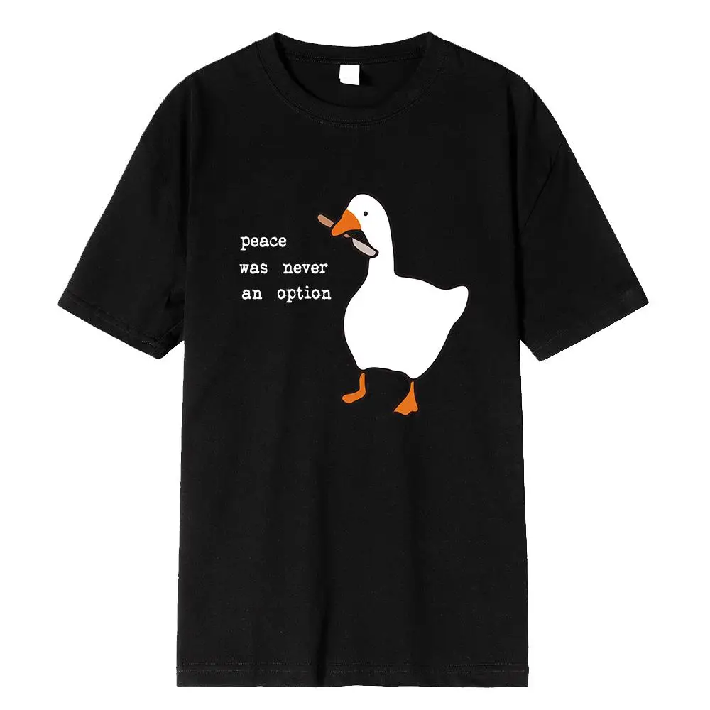 Internet Famous Big White Duck Funny Printed T-Shirt Men Women Couple Short Sleeve 100% Cotton Black Tshirt O-Neck Clothing