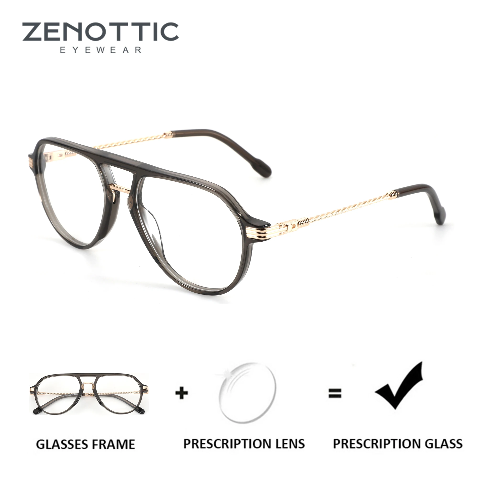 ZENOTTIC(XL Size) Acetate Prescription Glasses Aviator Optical Lenses With Recipe Man Modish Progressive Eyeglasses Men