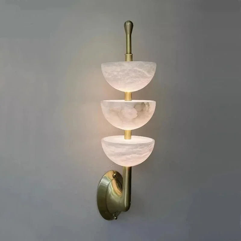 Modern 3-Light Wall Gold Metal Wall Lamp Marble Texture Glass Wall Light for Bedroom Living Room Corridor Home Decor