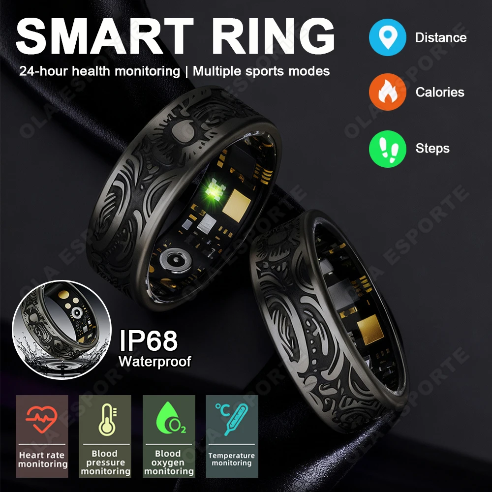 

New Retro Smart Ring For Men Women 24-Hour Heart Rate Monitoring Calorie Tracking Pedometer Multiple Sports Modes Fitness Rings