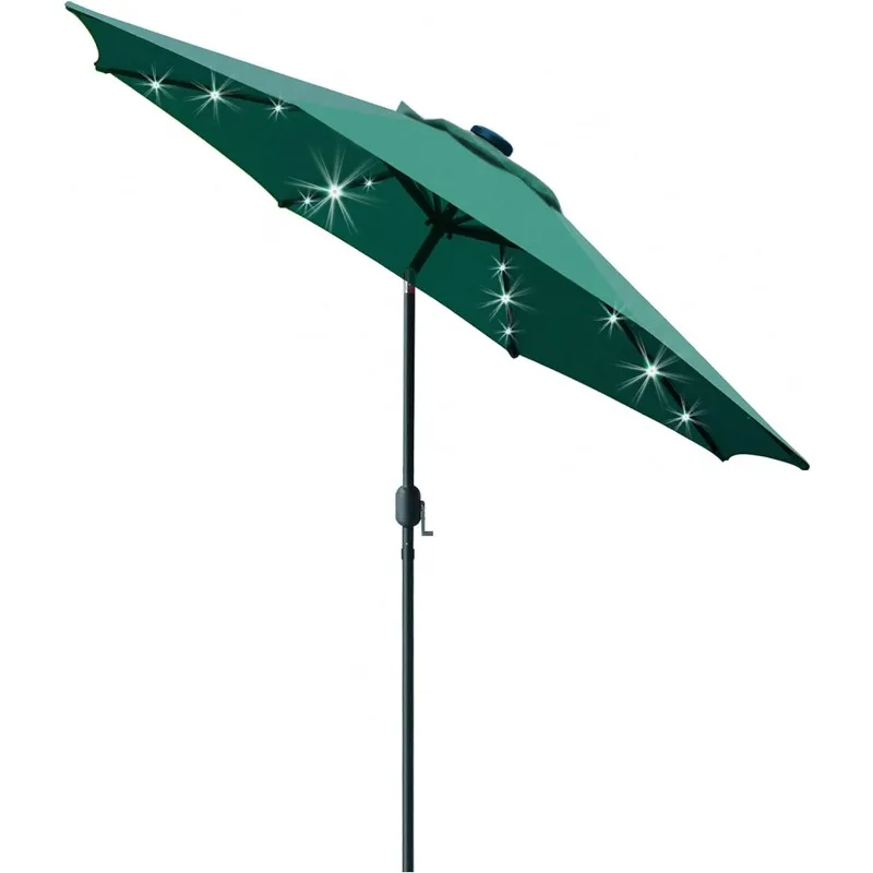 9' Solar LED Lighted Patio Umbrella with 8 Ribs/Tilt Adjustment and Crank Lift System