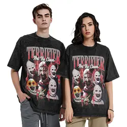 Washed T Shirts Terrifier Art The Clown Hip Hop Novelty T-Shirt High Street Streetwear Graphic Printed Tops Tee Shirt Men Women