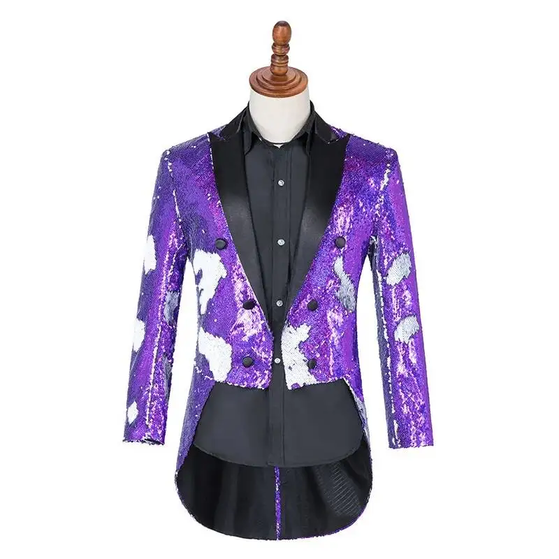 Magician's Men's Costume, Sequin Performance Tailcoat, Band Host's Conductor's Costume, Stage Performance Suit, Top