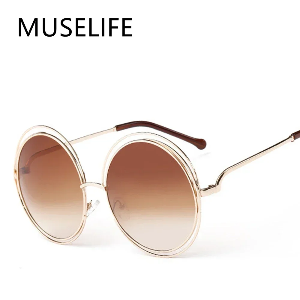 MUSELIFE Vintage Round Big Size Oversized lens Mirror Sunglasses Women Brand Designer Metal Frame Lady Sun Glasses Lady Cool