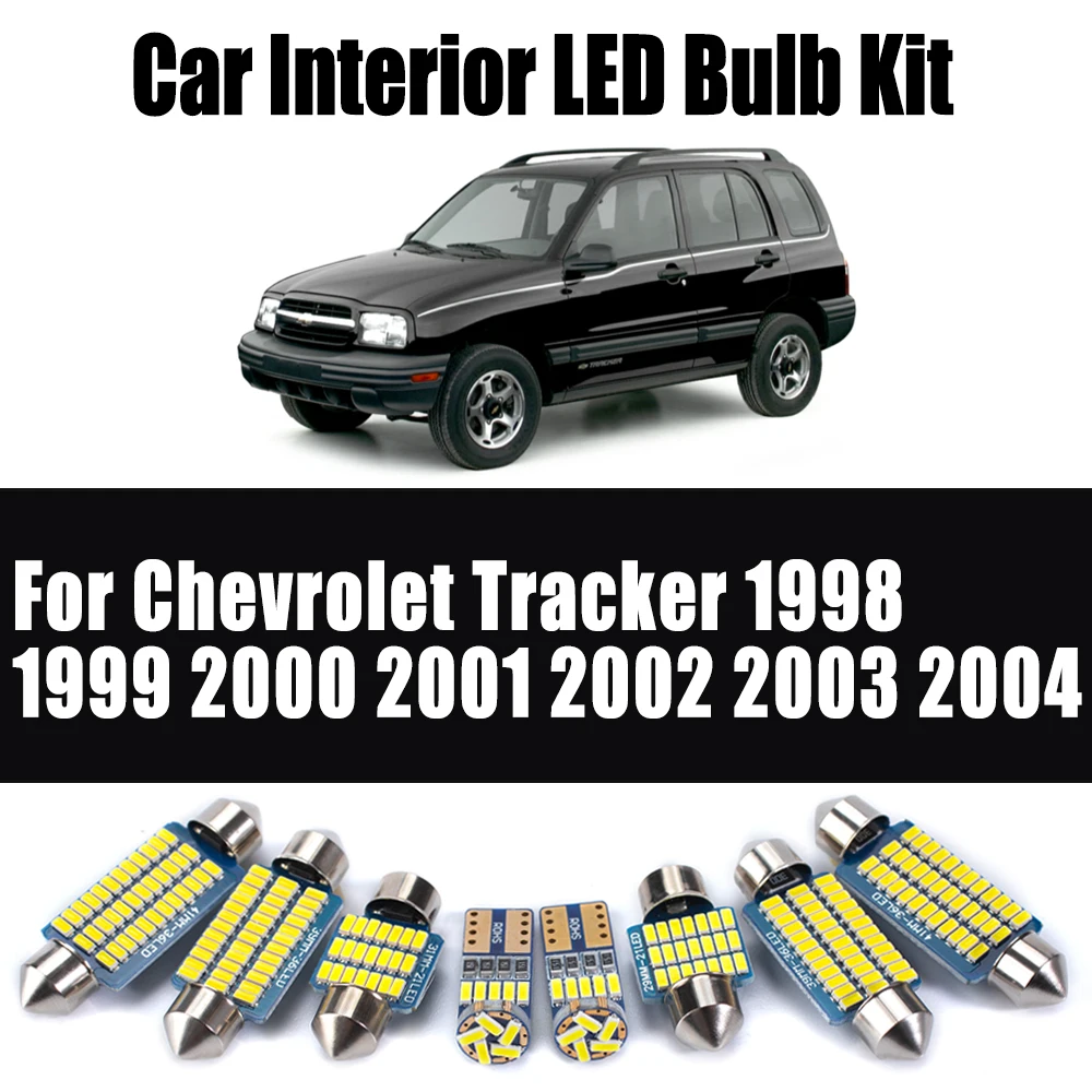 

7 шт. для Chevrolet Tracker 1998 1999 2000 2001 2002 2003 2004 автомобильный светодиодный внутренний багажник, лампы для чтения дверей, комплект аксессуаров