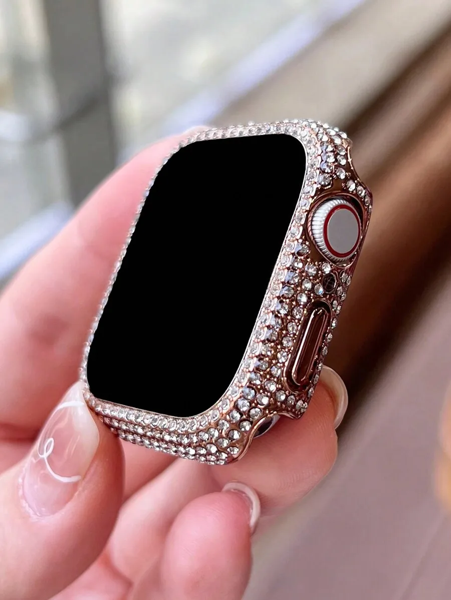 1pc Rose Gold Fashionable Attractive Shiny Crystal Diamond Decoration Dual-Use Anti-Drop Ultraslim Tempered Glass Protective