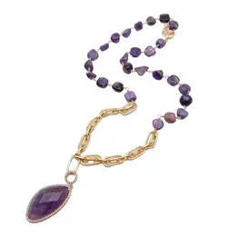 Y.YING Natural Purple Charoite Rosary Chain Necklace Amethyst Pendant Handmade Jewelry For Gift