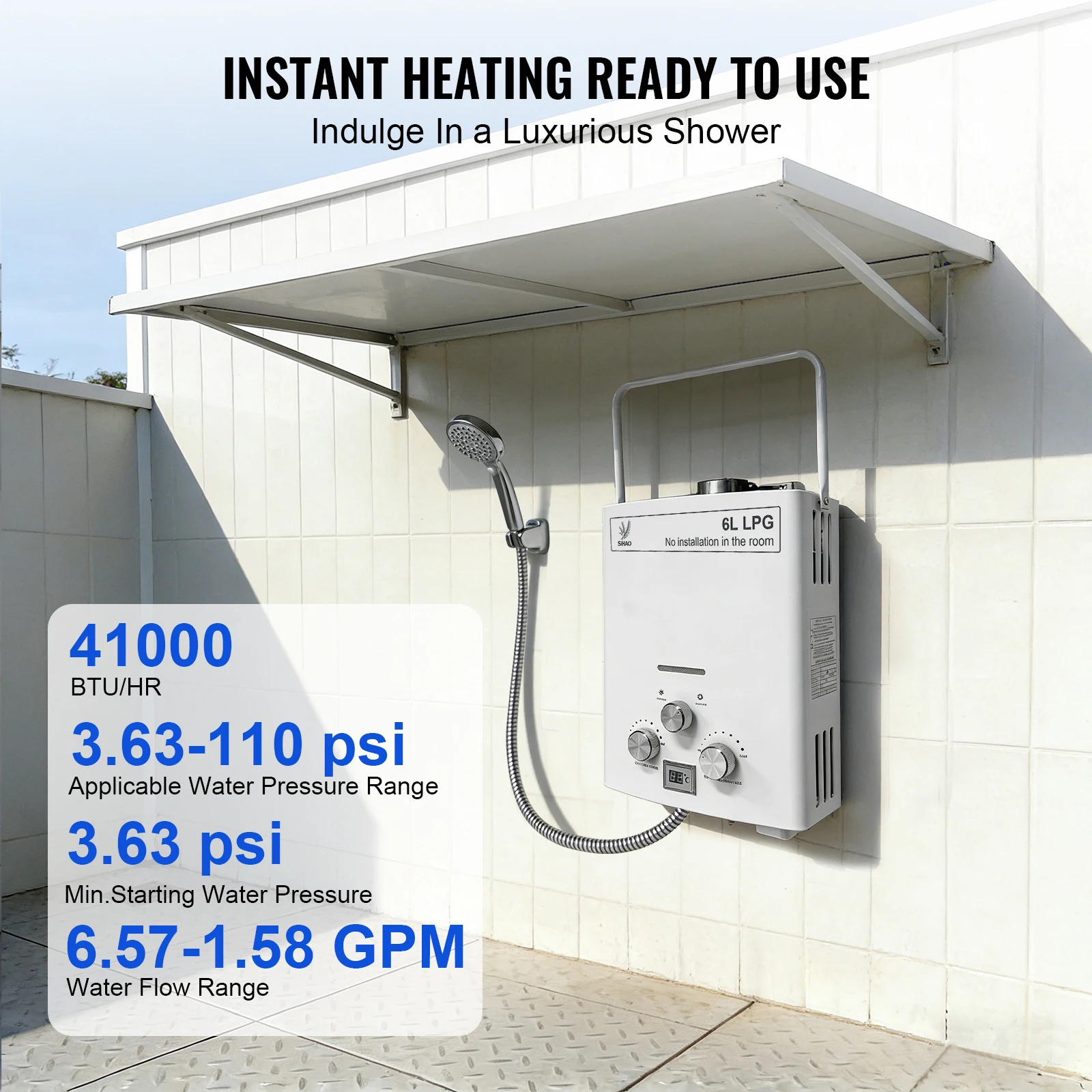 SIHAO 6L LPG Propane Gas Tankless Water Heater Propane Water Heater Outdoors Portable Water Heater Boiler Car Truck Tent