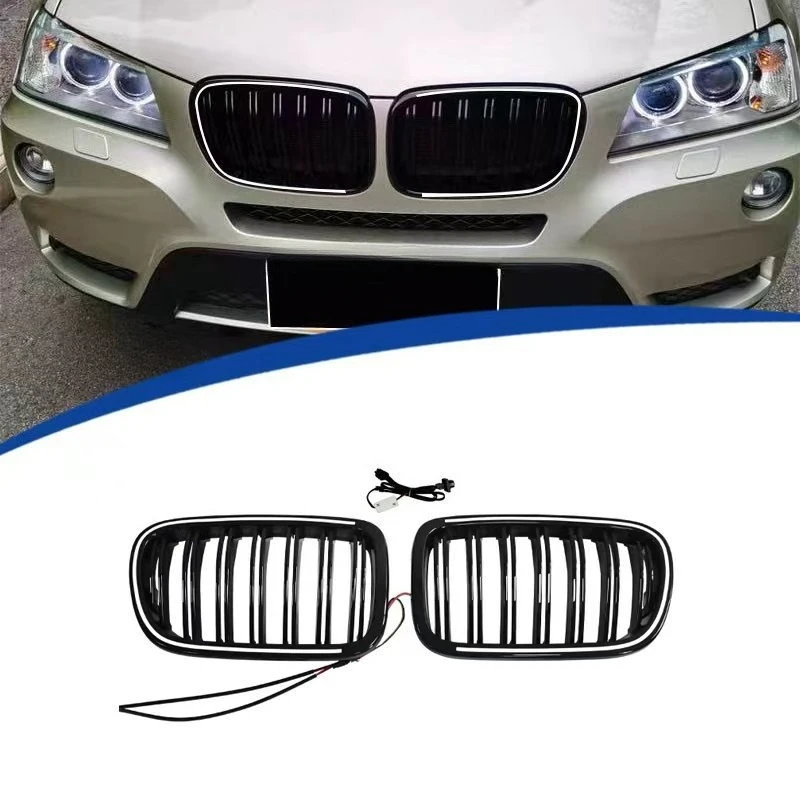 

For BMW X3 F25 2011-2013 Dual Line LED Front Grille Gloss Black PC Material Direct Replacement Exterior Styling Upgrade Parts