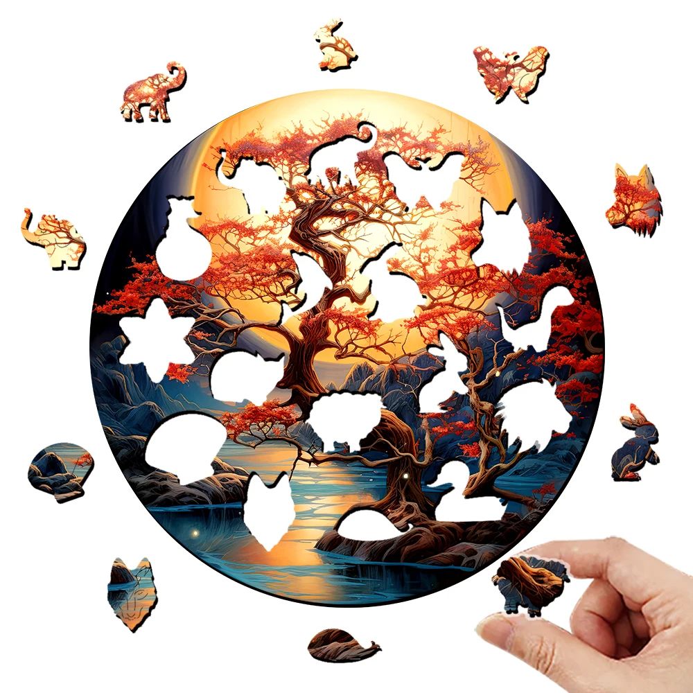 Wooden puzzle Autumn color tree delicate gift box Valentine\'s Day gift Irregular animal shape Christmas puzzle adult decompressi