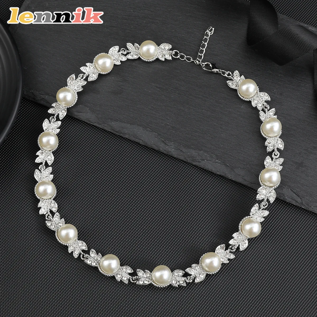 LENNIK lichte luxe parel sieradenset, Europese retro mode, inclusief kraagketting en armband, bruidaccessoire, best verkocht