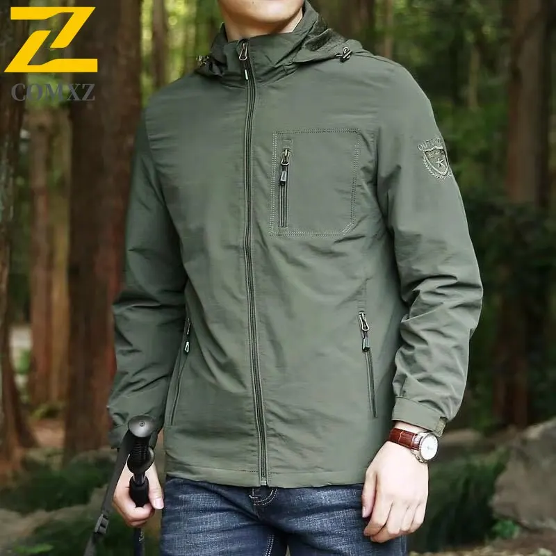 

Мужская куртка ветрозащитная легкая уличная туристическая охотничья куртка с несколькими карманами прочная повседневная водонепроницаемая осенняя куртка