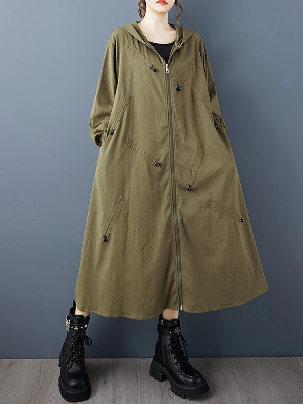 Artistic Casual Mid-Length Women's Coat Autumn Winter Loose Outerwear Korean Style Polyester Cotton Blend Long Sleeve Zipper
