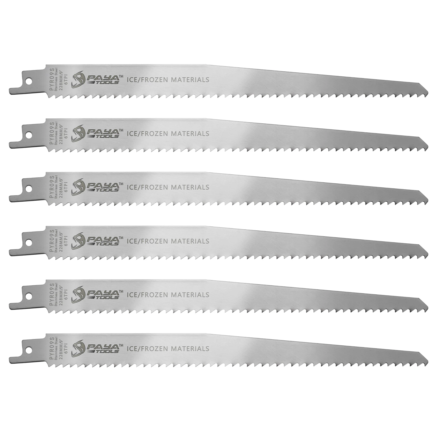 

PAYA 9-Inch 6TPI Stainless Steel Reciprocating Saw Blades Unpainted for Frozen Meat and Bone Cutting 6PCS-PACK