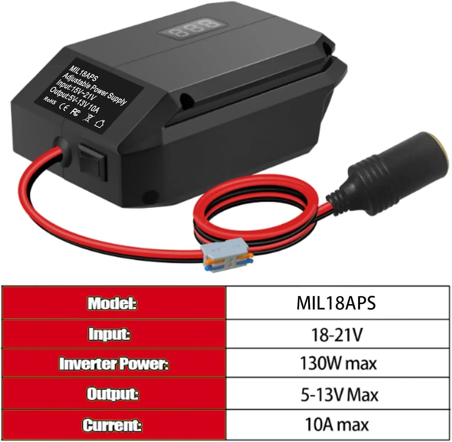 Imagem -06 - Step Down Converter For Milwaukee Adaptador de Bateria Power Wheel Adapter Todos os Aparelhos do Carro Carro Uso Frigorífico 18v a 12v