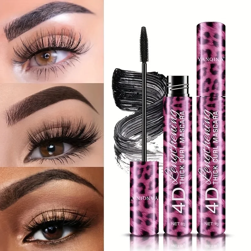 Waterproof Mascara and Eyeliner Set for Curling Holding Thicker Lashes Leopard Print Packaging All Skin Types