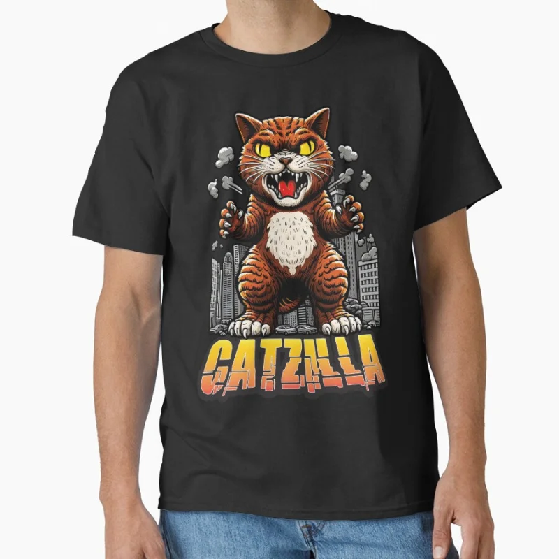 

Funny King of the meowsters Catzilla S01 D80 Vintage Japanese Monster Anime movie gift T shirt for cat lover Large size Tops