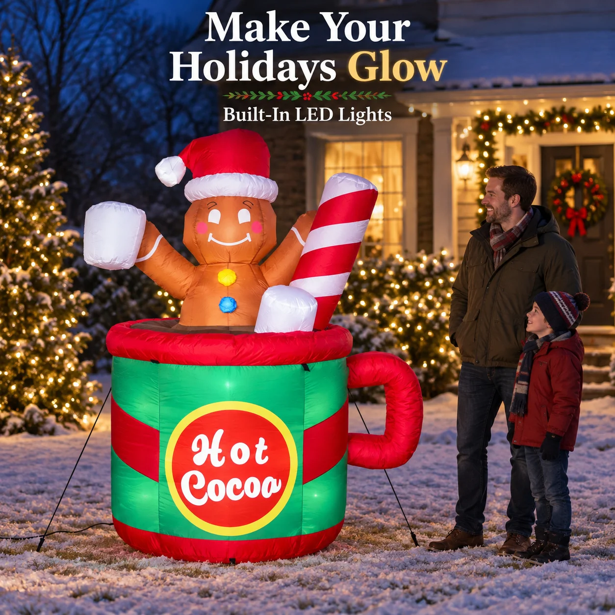 6FT Inflatable Gingerbread Man Christmas Decorations in Hot Cocoa Mug with LED Lights Blow up Yard Decor for Indoor Outdoor Garden Lawn Holiday Party Decor Lovely Coffee Store Display Fast Shipping