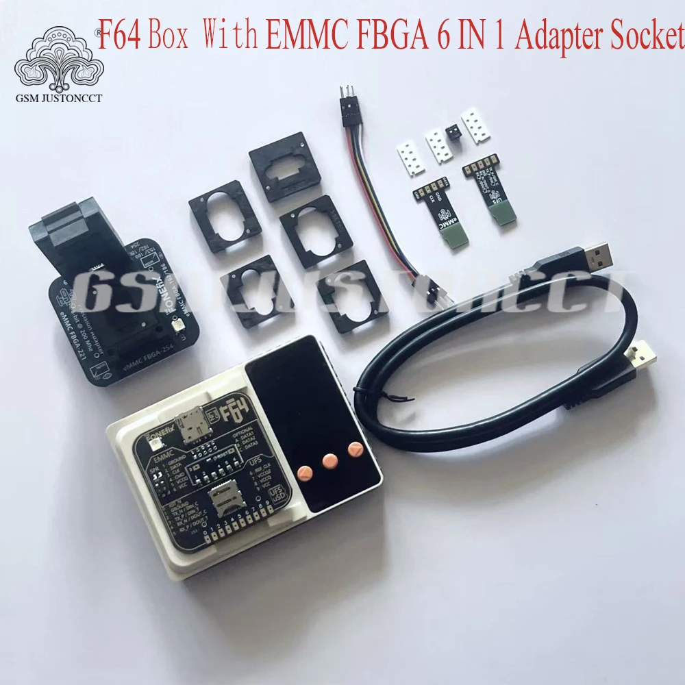 F64 UART Lite Box with EMMC 6 in 1 Socket for NAND Programmers on the Market That Allows You to Work with UFS, EMMC, Nano Memory