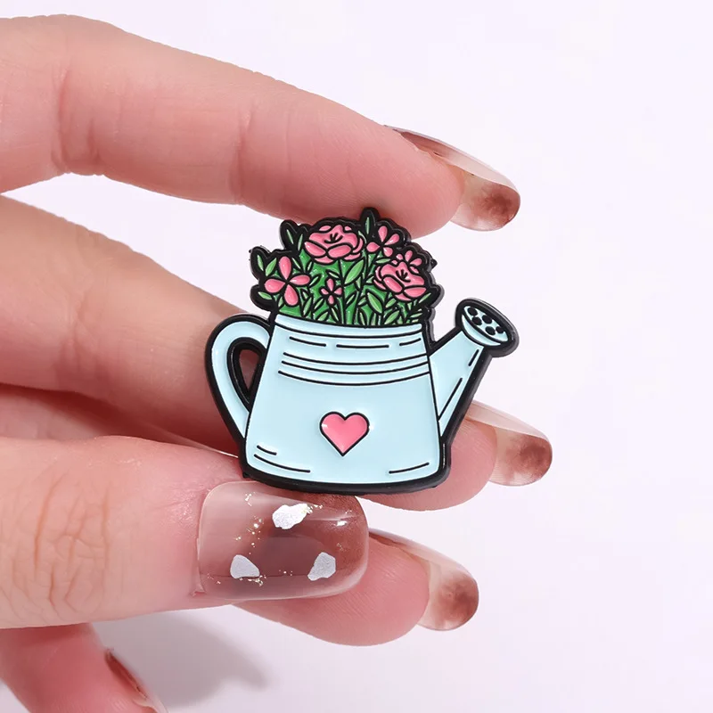 Funny Car Flower Enamel Pins Bag Cup Sunflower Plant Creative Brooch Lapel Badge Cartoon Jewelry Gift for Kids Friends Wholesale