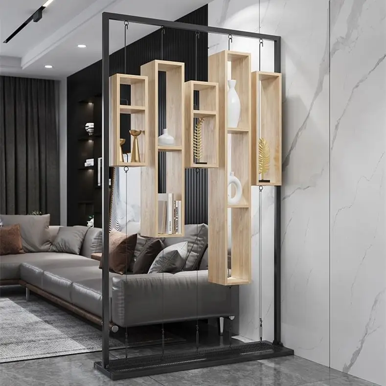 Wholesale Classic Art Display Rack Light Luxury Floor Shelf Fashion Creative Office Room Partition Metal Room Divider