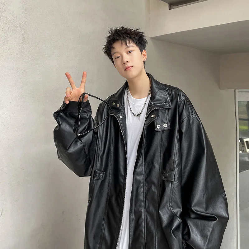 PU Leather Jackets Men Autumn Loose Fashion Handsome Moto Outwear Korean Style Teenagers Windbreaker Streetwear Prevalent 2023