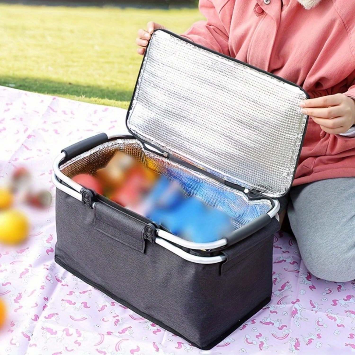 Extra-Durable Insulated Picnic Basket - Foldable & Spacious With Ice Pack For Outdoor Adventures, Camping, Beach Trips | Perfect