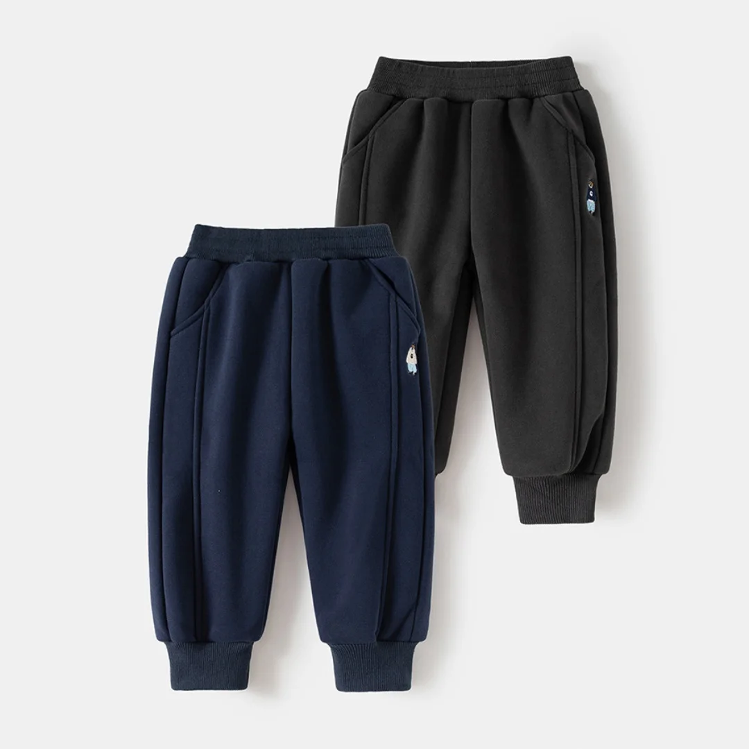 

2-7Y Boys Cotton Fleece Casual Sweatpants Kids Warm Elastic Waist Solid Color Joggers Children's Comfortable Loose Trousers