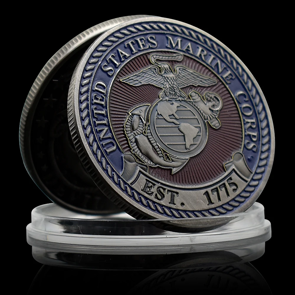 United States Marine Corps Challenge Coin Devil Dog Retro Medal with Plastic Case U.S.M.C. EST. 1775 Collectibles Gift