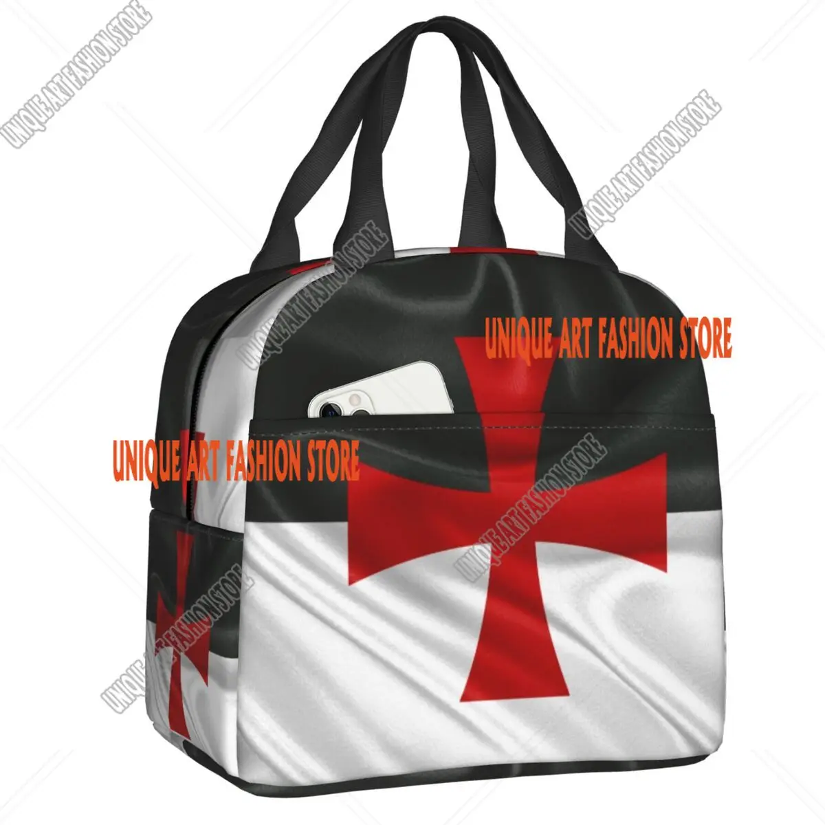 Custom Flag Of Knights Templar Insulated Lunch Bag for Outdoor Picnic Medieval Crusades Cross Portable Thermal Cooler Bento Box