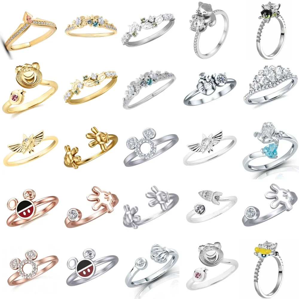 New925 Silver Adjustable Open Rings for Women Cute Animal Cat Paw Bear Wing Inlaid Zircon Crystal Finger Rings Fine Jewelry Gift