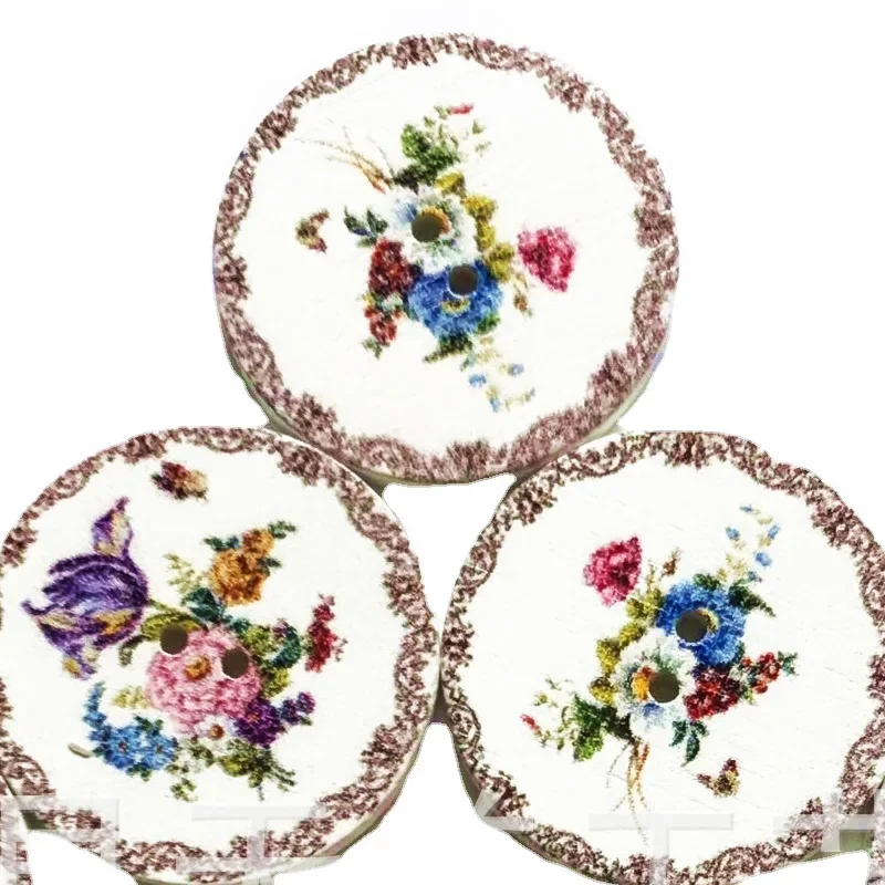 

50PCS Flower Retro Series White Wood Buttons for Handwork Sewing Scrapbook Clothing Crafts Accessories Gift Card 15-25mm