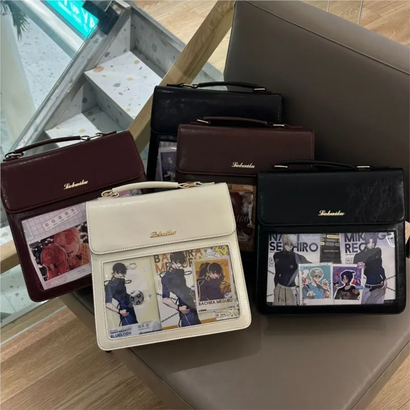 Japanese Retro Letter Solid Backpack Women Transparent Leather Anime Ita Bag Ladies Large Capacity Academic Style Mochilas Mujer