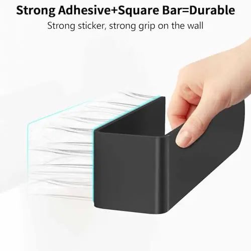 

Black 8-Inch Square Stick-On Towel Holder With Strong Adhesive For Bathroom Kitchen Cabinet RV – 2 Pack