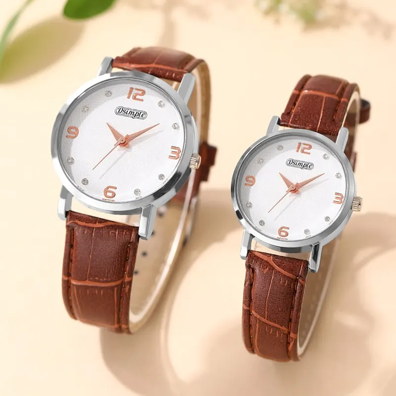 2PCS Fashion Couple Set Watches Luxury Men Women Business Casual Leather Quartz Watch Simple Brown Wristwatch Reloj Mujer