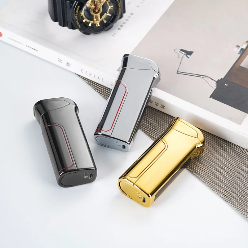Dual Arc Flameless Electric Lighters USB Refillable Button-Activated Igniter Lighters Specialized for Cigars & Pipes Men Gifts