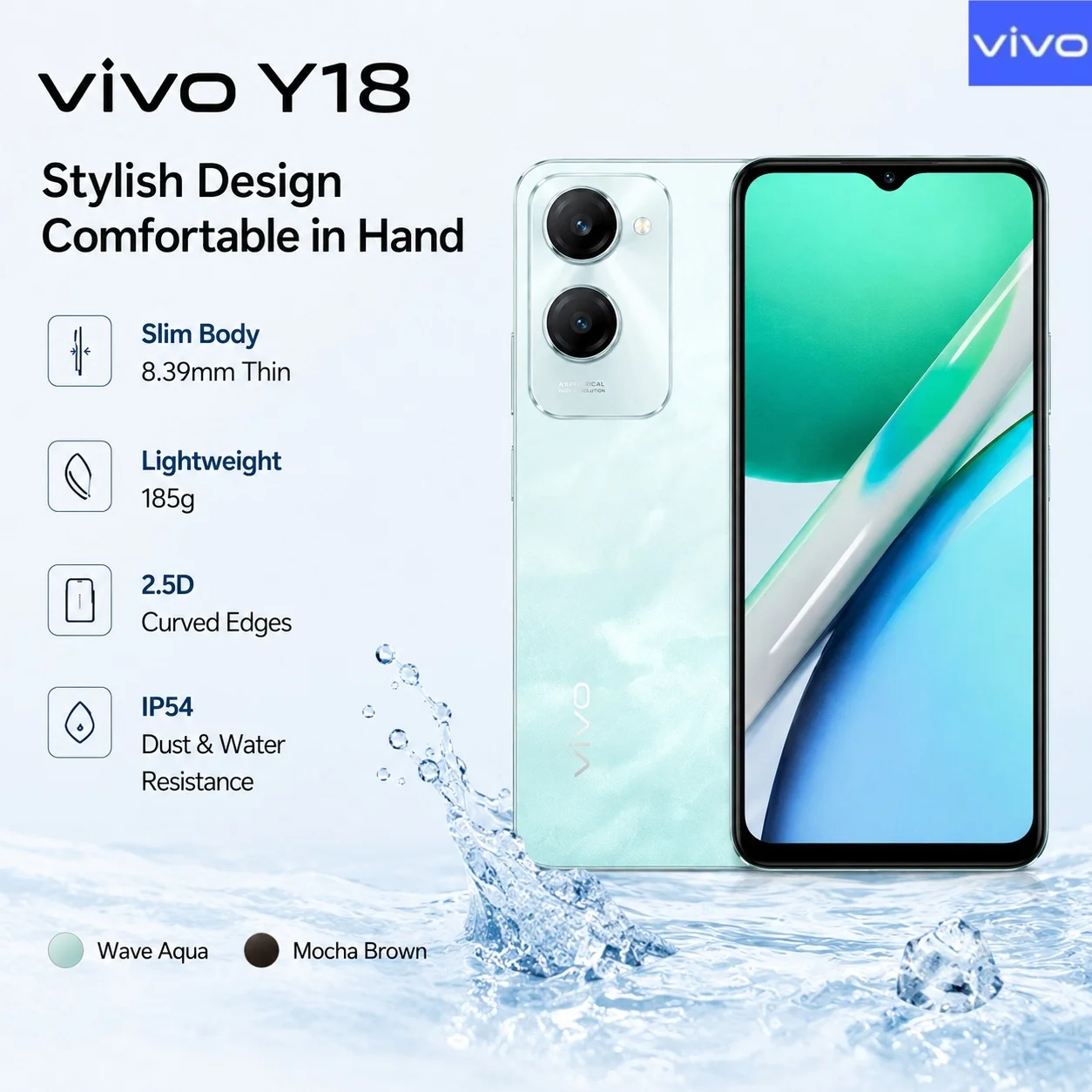 VIVO Y18 8GB+256GB Helio G85 6.56in 90Hz Display 50MP Camera 5000mAh Battery IP54 15W Charge 1TB Expandable Storage Smartphone