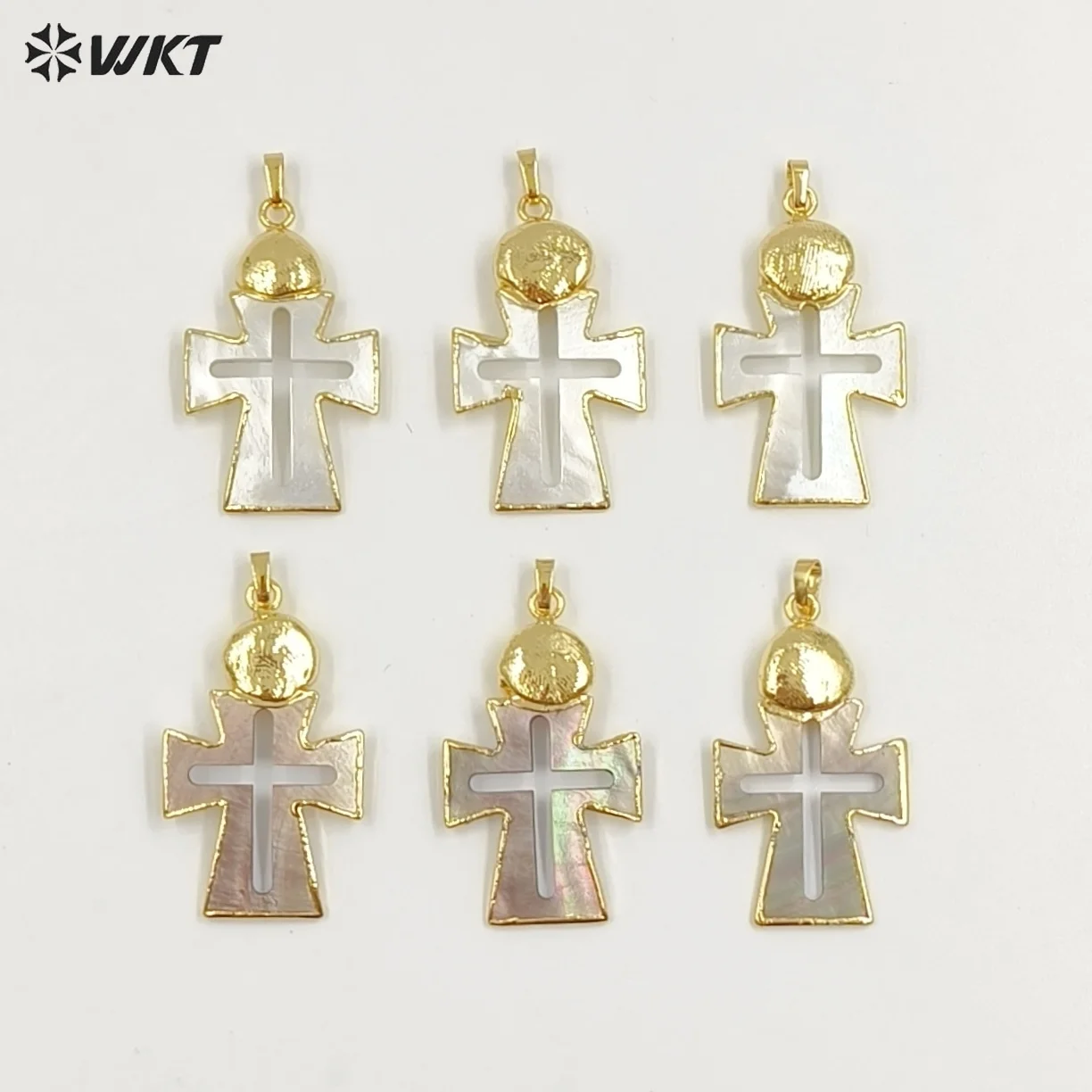 

WT-JP422 Оптовая продажа, винтажный стиль, натуральная ракушка, позолоченная крестообразная форма, средняя полая подвеска для уникального ожерелья ручной работы